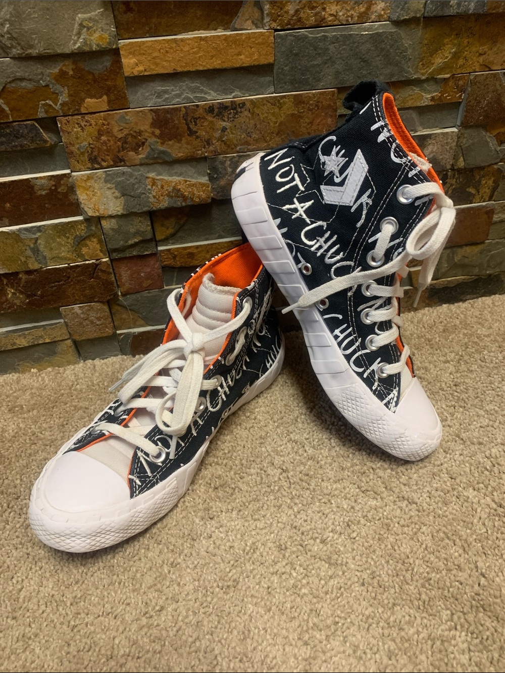 Converse Kids High-Top Sneakers in Black, White & Orange not a chuck